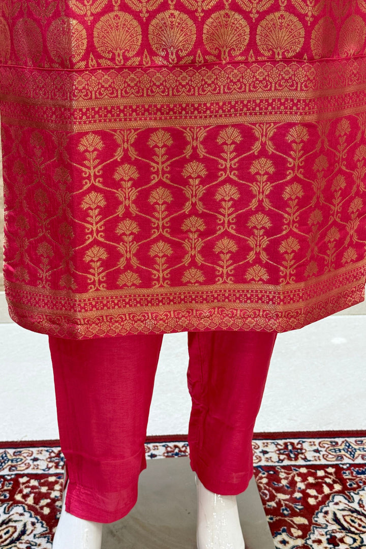 Pink Banaras work Straight Cut Salwar Suit