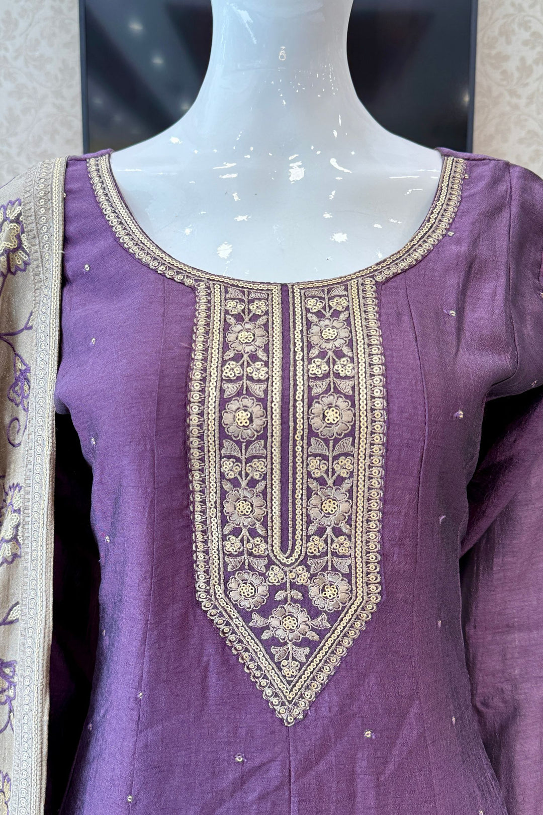 Light Purple Embroidery and Sequins work A-line Cut Salwar Suit