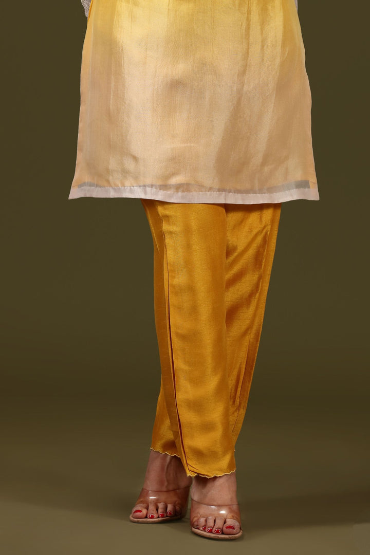 Yellow with Beige Lucknowi Thread work Straight Cut Salwar Suit