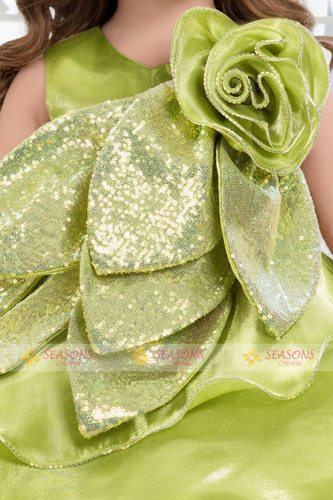 Parrot Green Sequins work Short Partywear Short Frock for Girls
