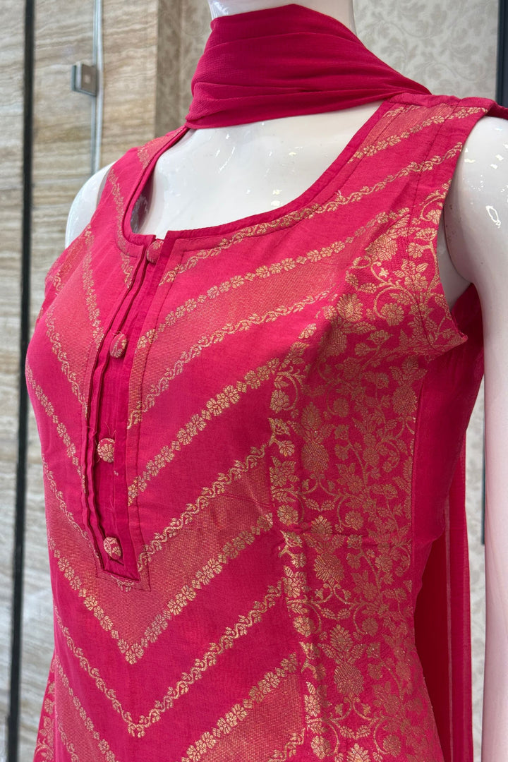 Pink Banaras work Straight Cut Salwar Suit