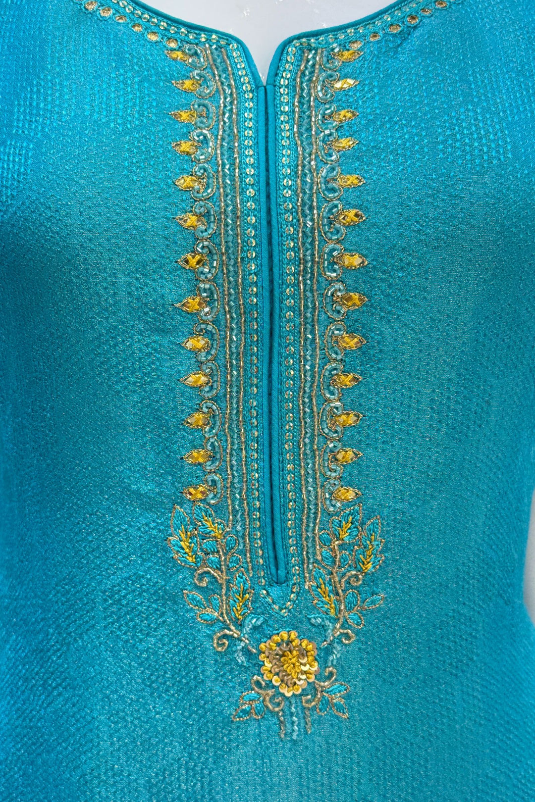 Rama Blue Thread, Sequins, Beads and Mirror work Straight Cut Salwar Suit