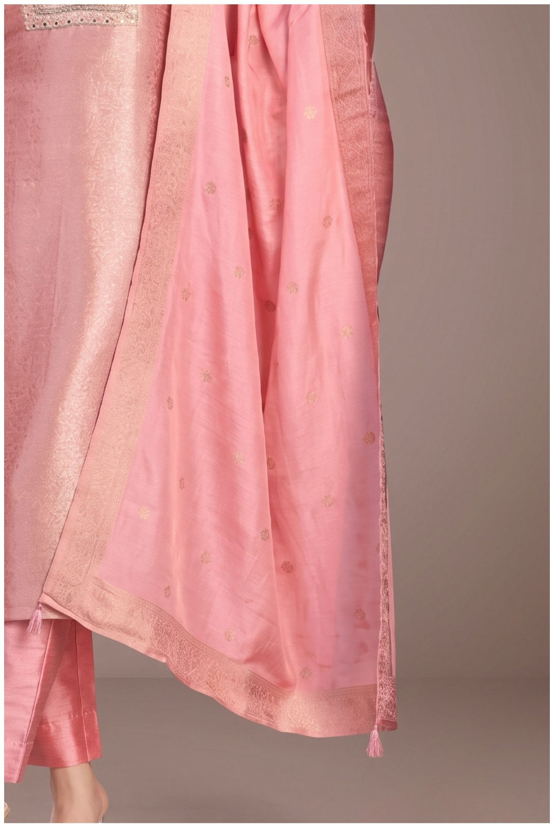 Lotus Pink Brocade, Stone, Zardozi, Mirror and Beads work Straight Cut Salwar Suit