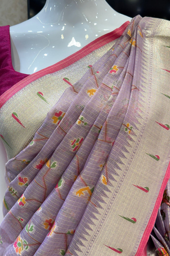 Lavender Banaras and Zari Weaving work Saree