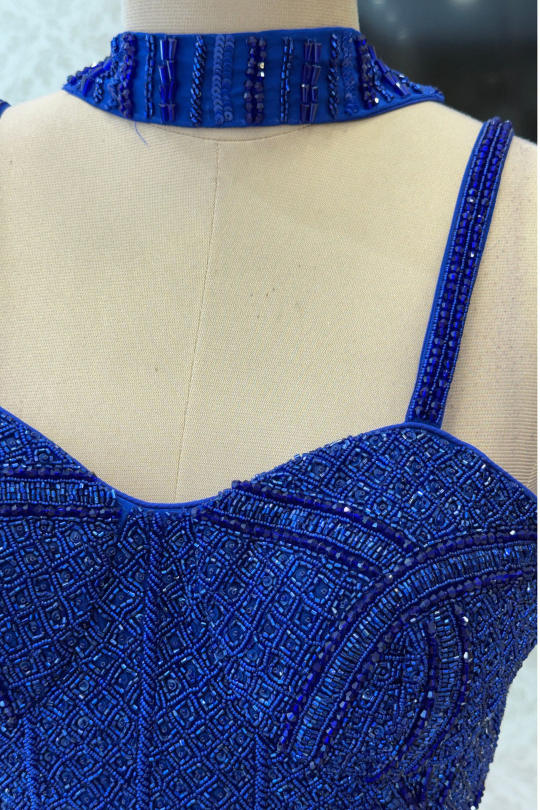 Royal Blue Beads and Sequins work Crop Top Lehenga