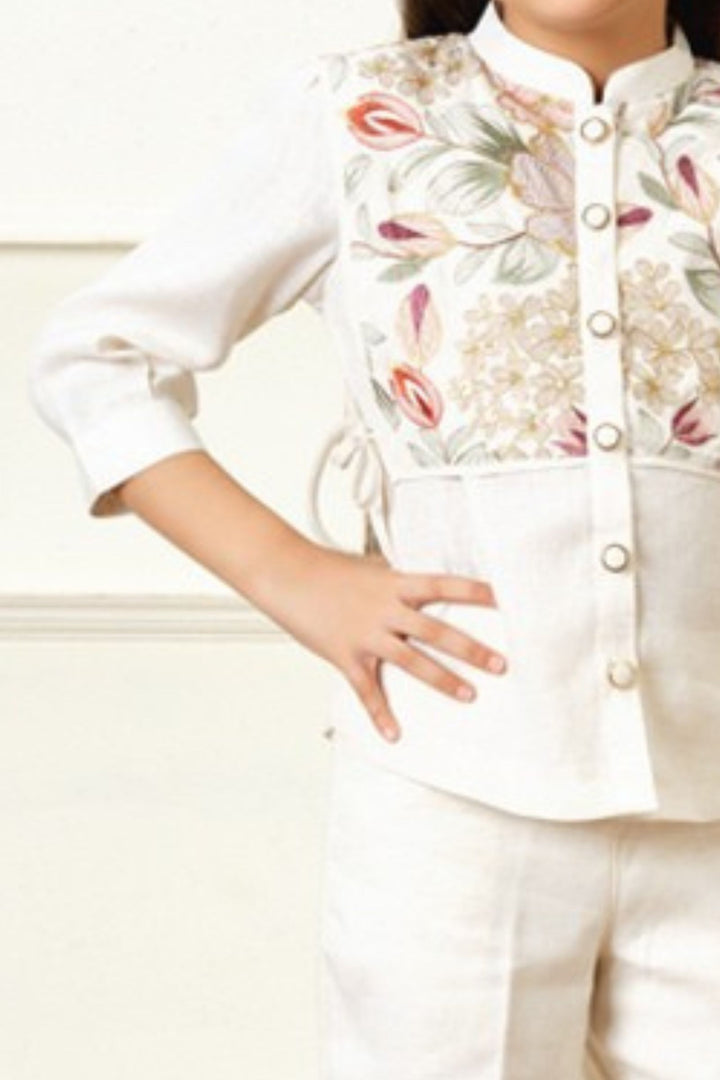 Half White Sequins and Multicolor Thread work Co-ord Set for Girls