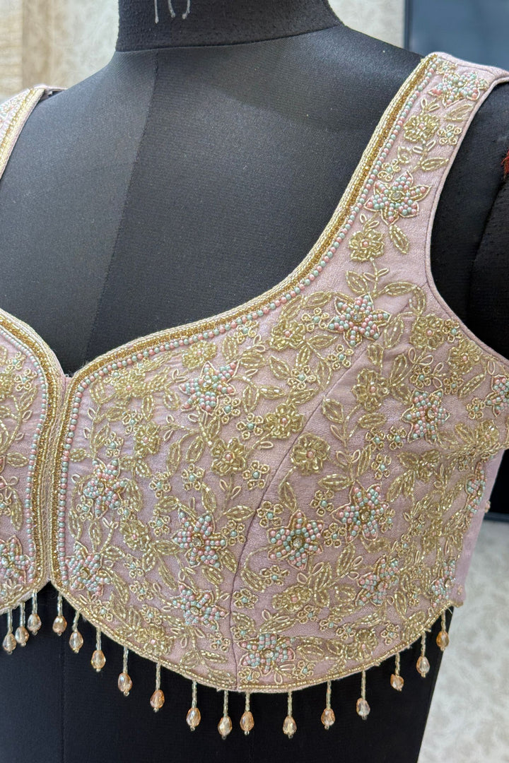 Lavender Banaras, Beads, Stone and Zardozi Work Designer Lehenga