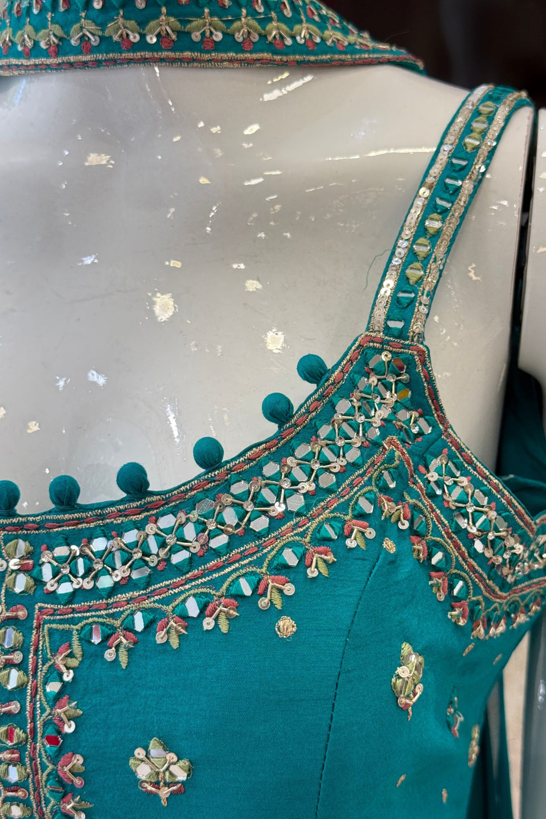 Mirror, Sequins, Zardozi and Thread Detail on Rama Blue Festive Kurta with Palazzo Set