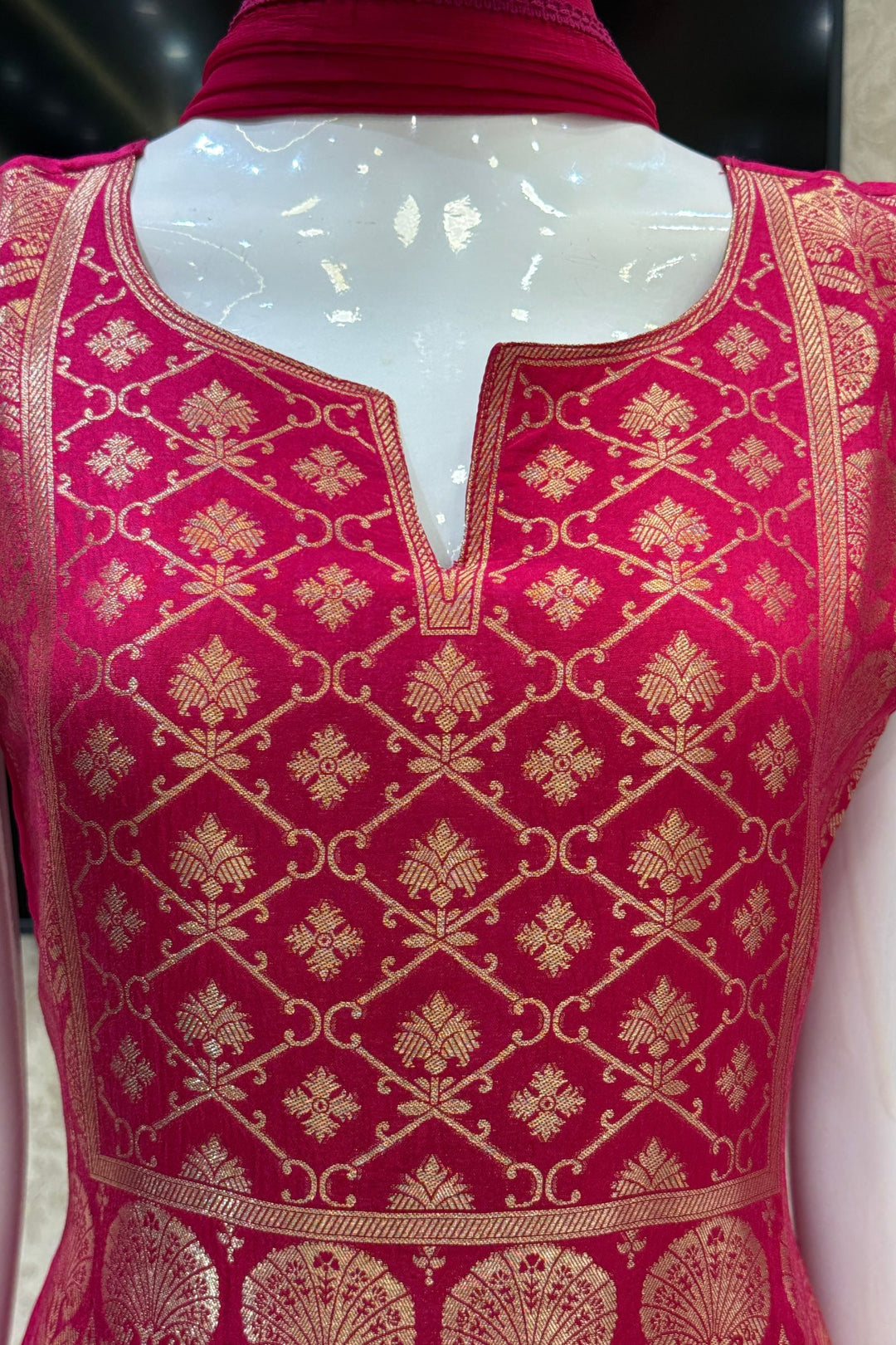 Rani Pink Banaras work Straight Cut Salwar Suit