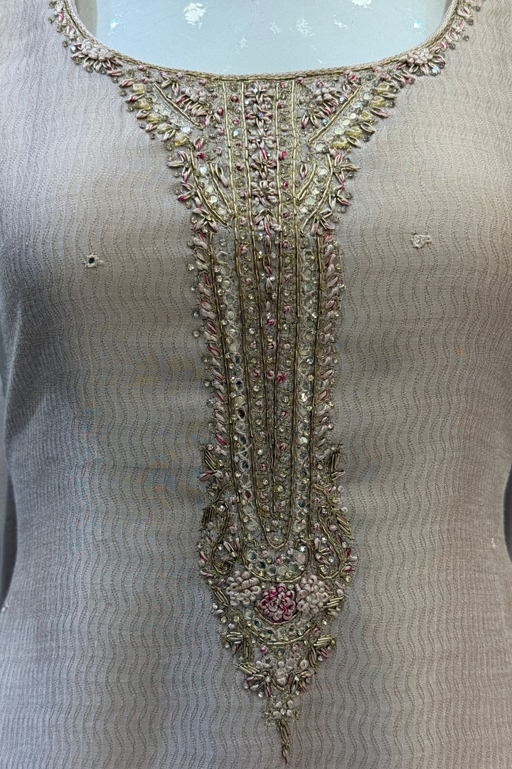 Beige Zardozi, Thread, Mirror, Stone and Zari work Straight Cut Salwar Suit