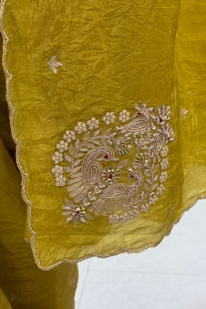 Liril Green Shimmer Tissue Saree with Scalloped Zari Border