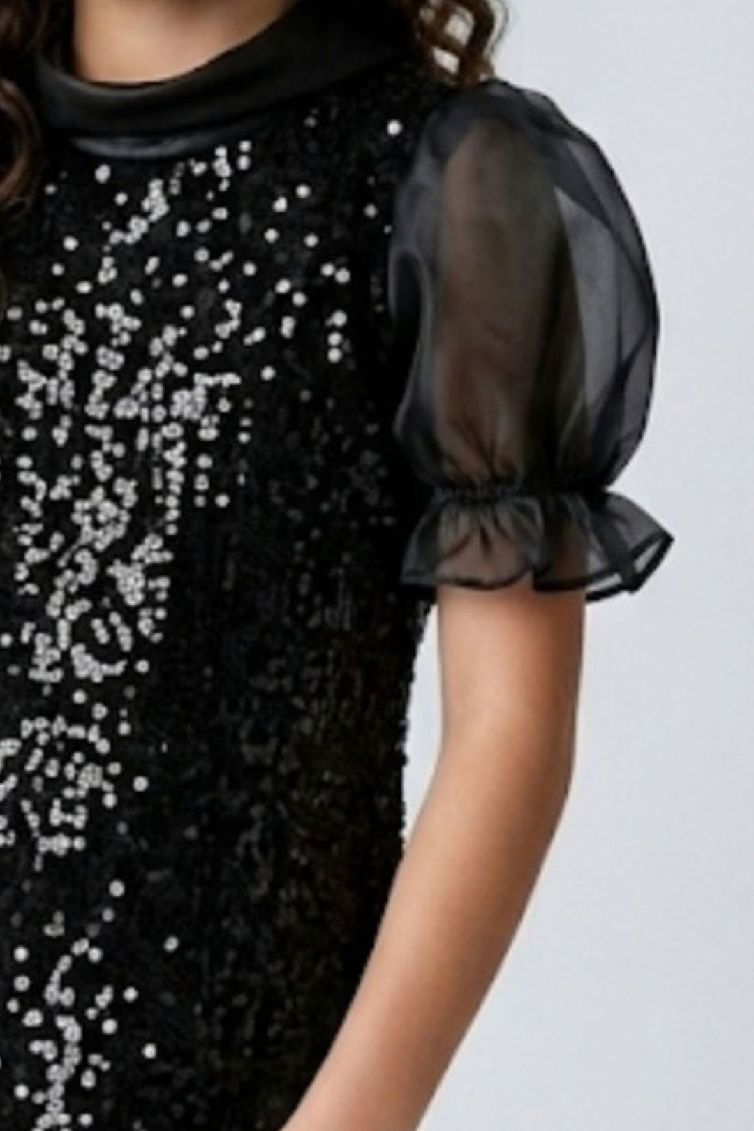 Black Sequins work Partywear Short Frock for Girls