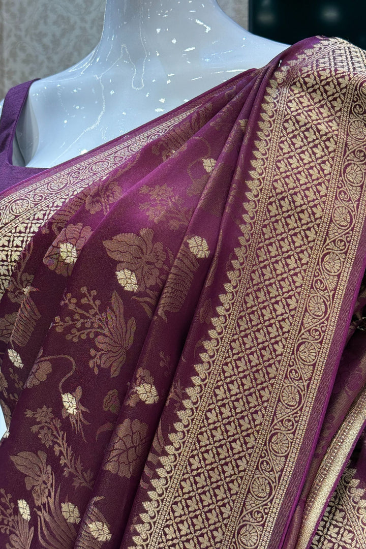 Wine Banaras Zari work Saree