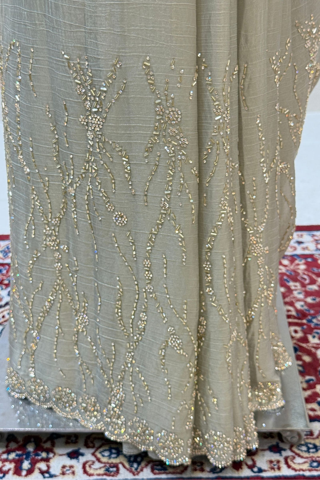 Light Pista Green Saree Featuring Stone and Beads work