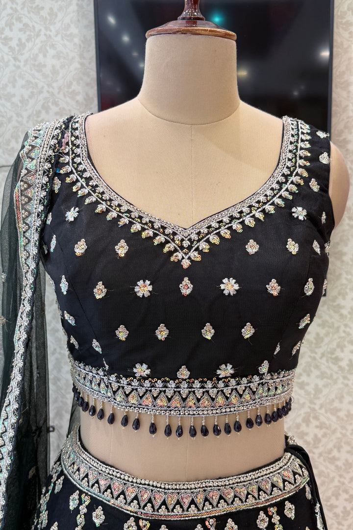 Black Designer Bridal Lehenga Intricate Zari, Sequins and Beads work