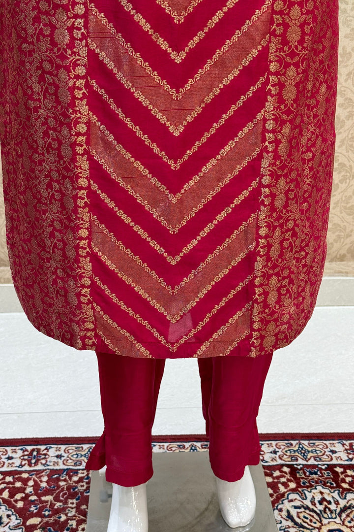 Rani Pink Banaras work Straight Cut Salwar Suit