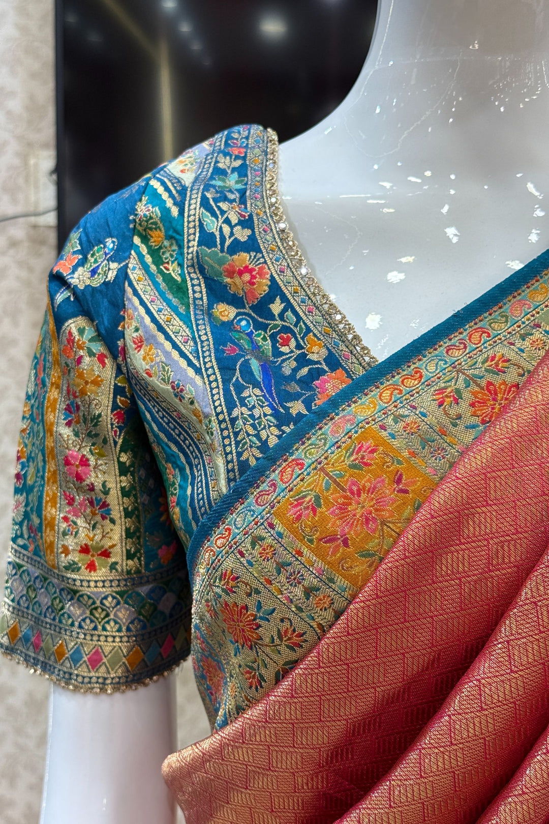 Rani Pink Banaras work Saree