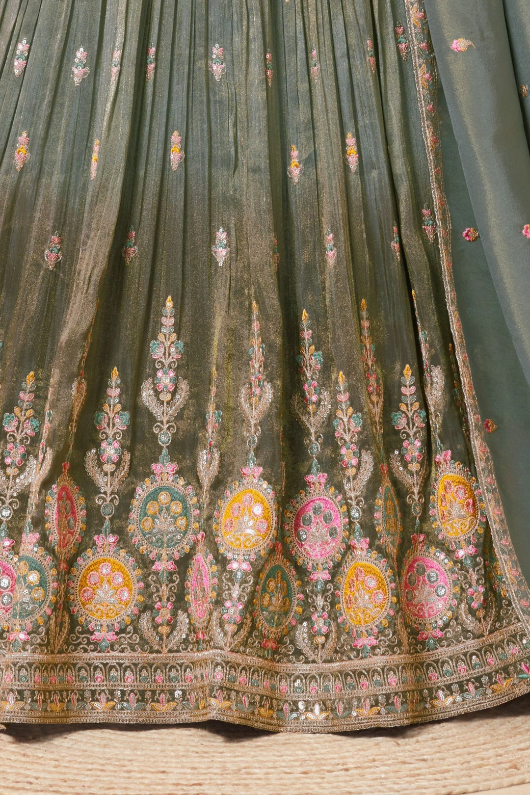 Grey Zardozi, Sequins, Beads, Thread and Zari work Crop Top Lehenga