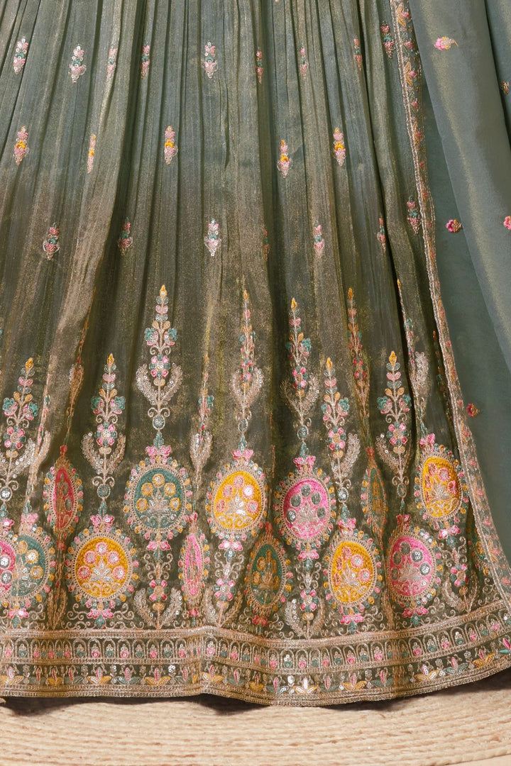 Grey Zardozi, Sequins, Beads, Thread and Zari work Crop Top Lehenga