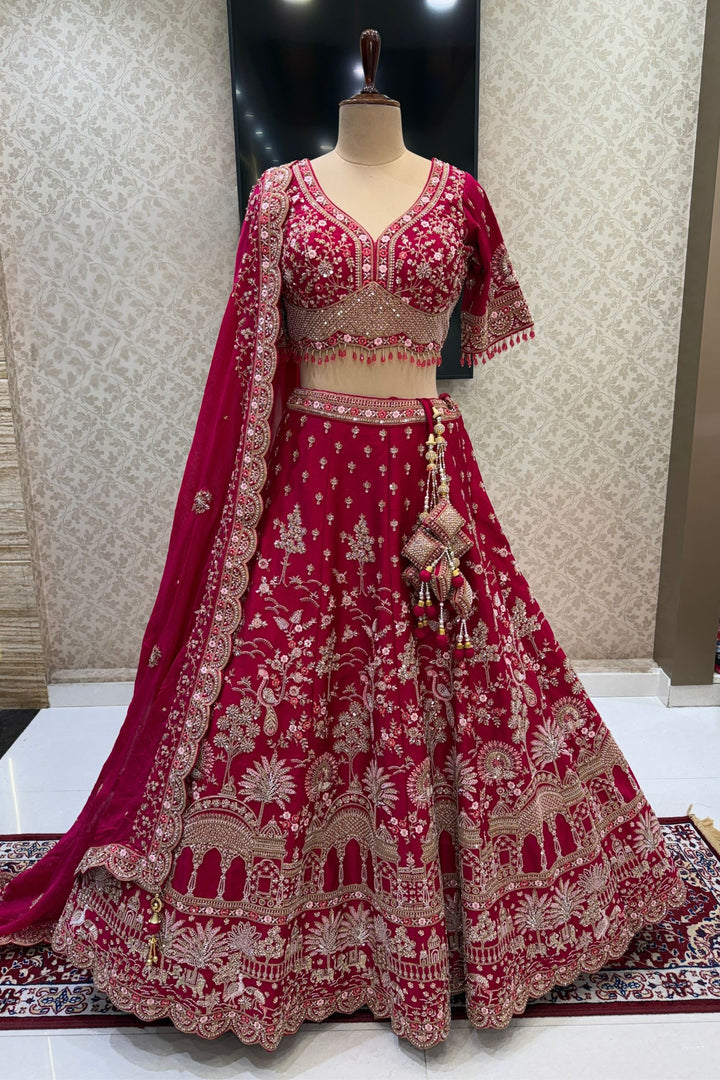 Designer Wedding Lehenga in Rani Pink with Beads, Zari and Sequins Work