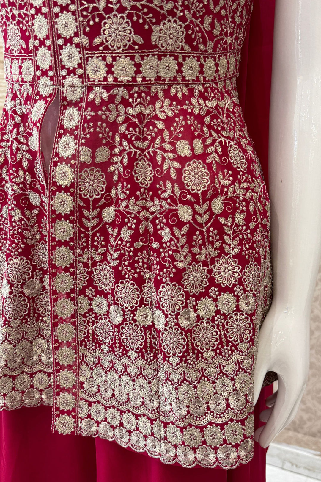 Rani Pink Sequins and Zari work Peplum Top with Palazzo Suit Set