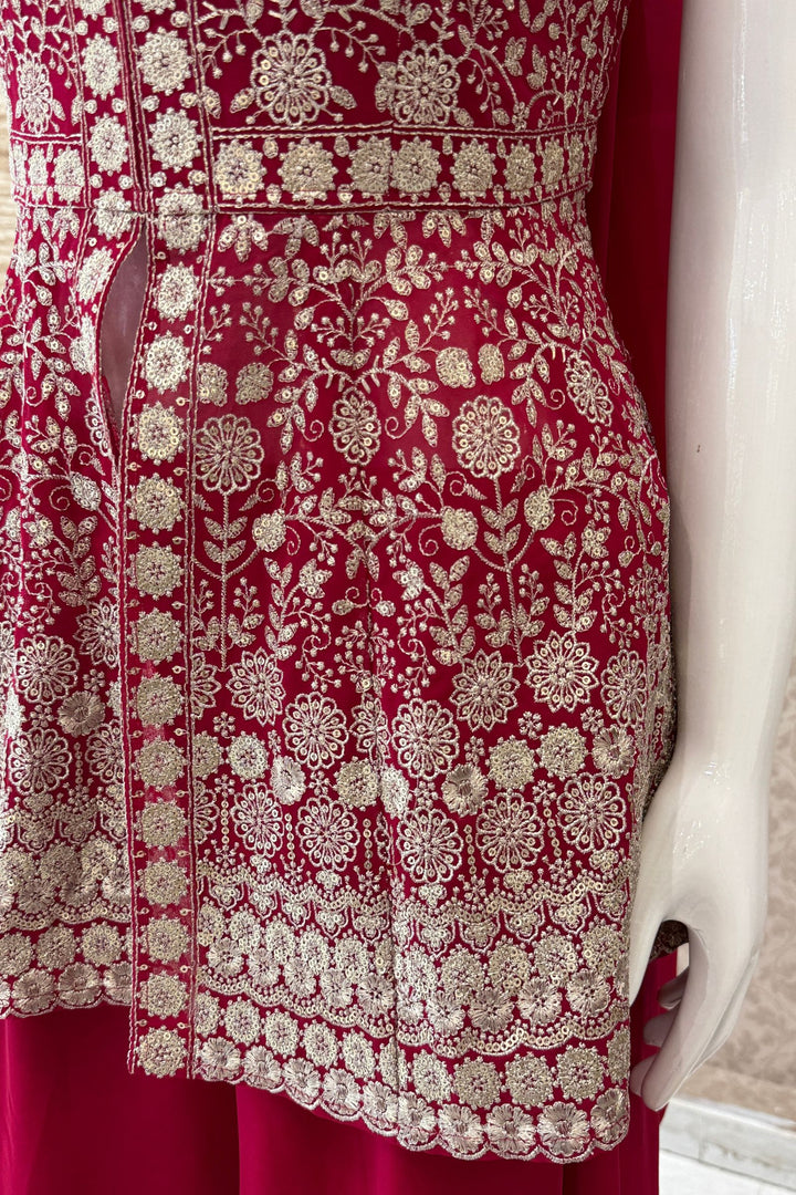 Rani Pink Sequins and Zari work Peplum Top with Palazzo Suit Set