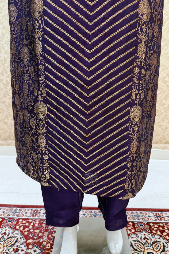 Purple Banaras work Straight Cut Salwar Suit