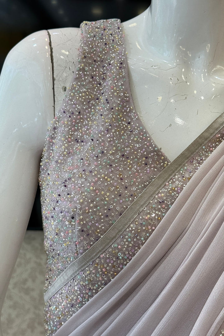 Light Grey Sequins and Beads work Saree