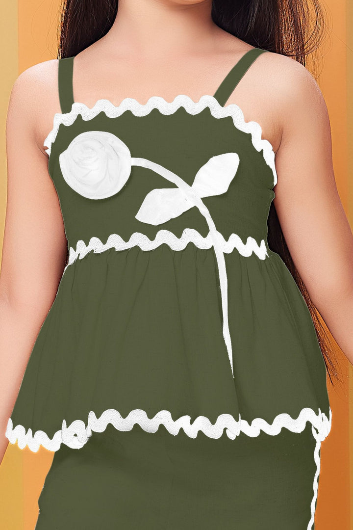 Bottle Green Lace work Top with Palazzo Set for Girls