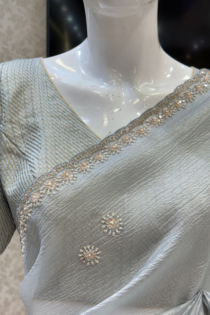 Light Grey Saree with Sequins, Pearl and Beads work