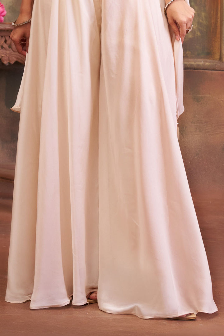 Beige Stone, Beads and Banaras work Palazzo Suit Set