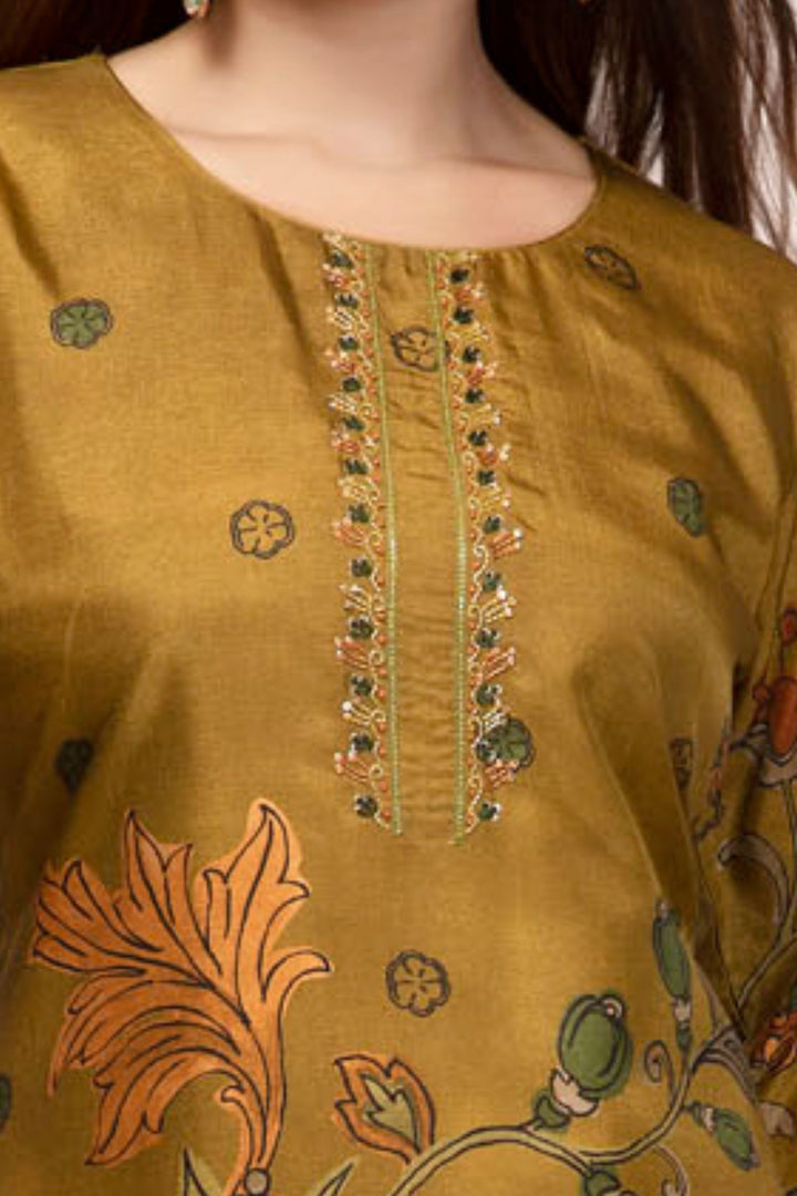 Mehendi Green Floral Printed Straight Kurta
