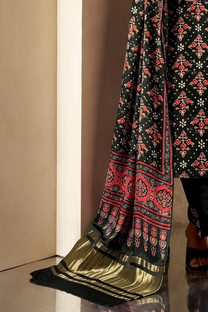 Black Beads, Mirror, Zardozi and Stone work with Multicolor Digital Print Straight Cut Salwar Suit
