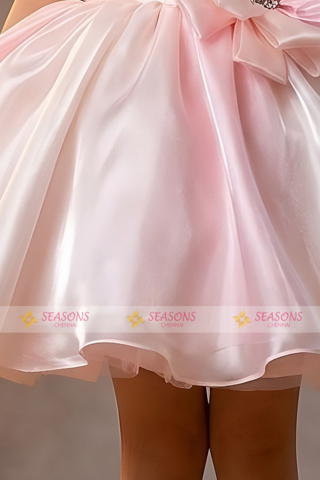 Half White with Pink Stone work Short Partywear Frock for Girls