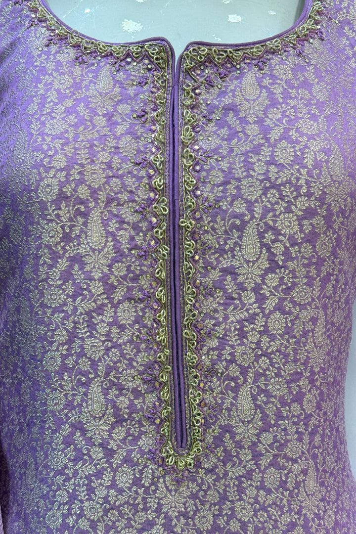 Lavender Zardozi, Stone, Thread and Brocade work Straight Cut Salwar Suit