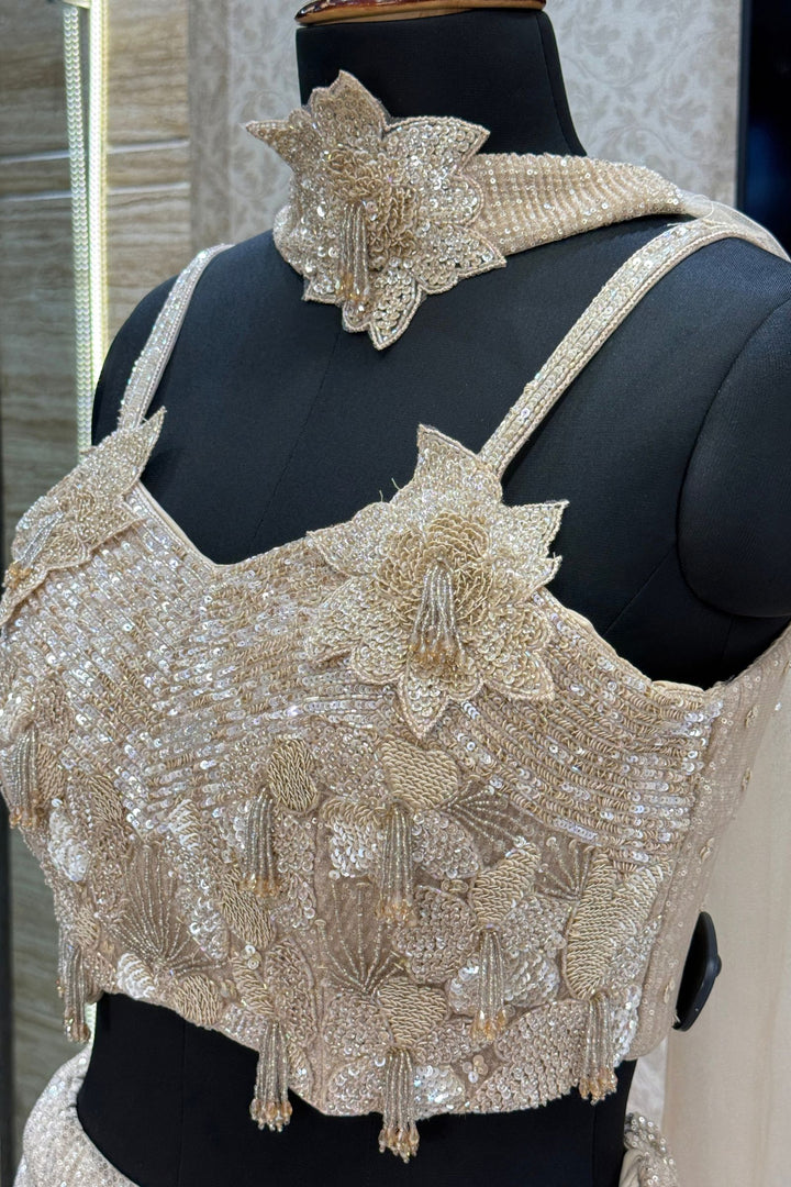 Beige Sequins and Beads work Mermaid Cut Lehenga Set