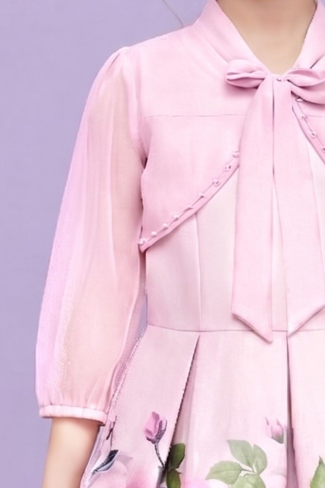 Light Pink Floral Print Jacket Styled Short Frock For Girls