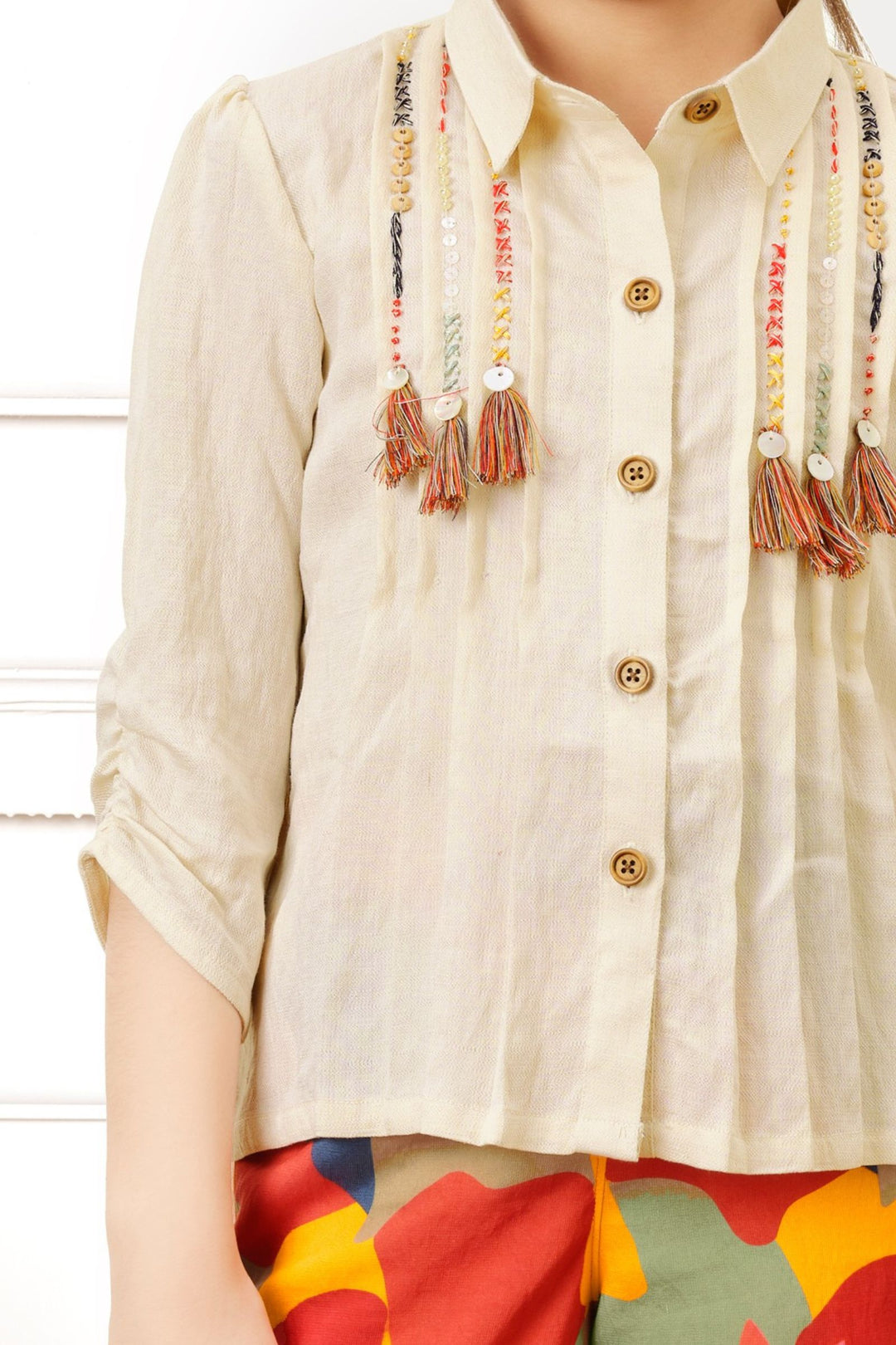 Cream Thread work with Multicolor Digital Print Palazzo Set for Girls
