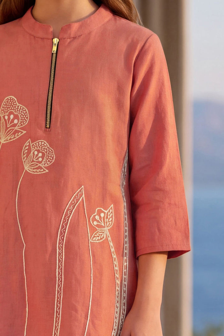 Peach Pearl, Beads and Thread work Co-ord Set for Girls