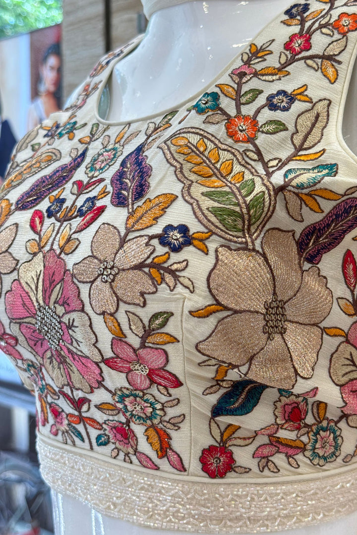 Half White Floral Embroidered Palazzo Set