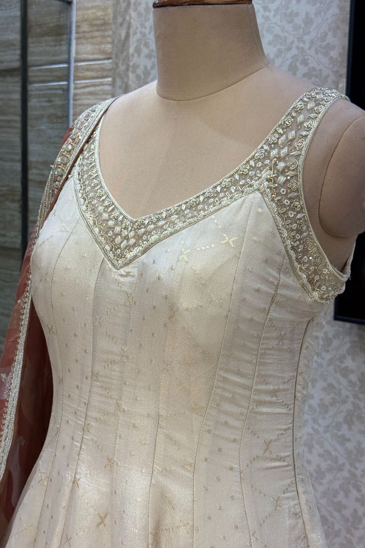 Beige Zari, Beads, Zardozi and Stone work Floor Length Anarkali Suit