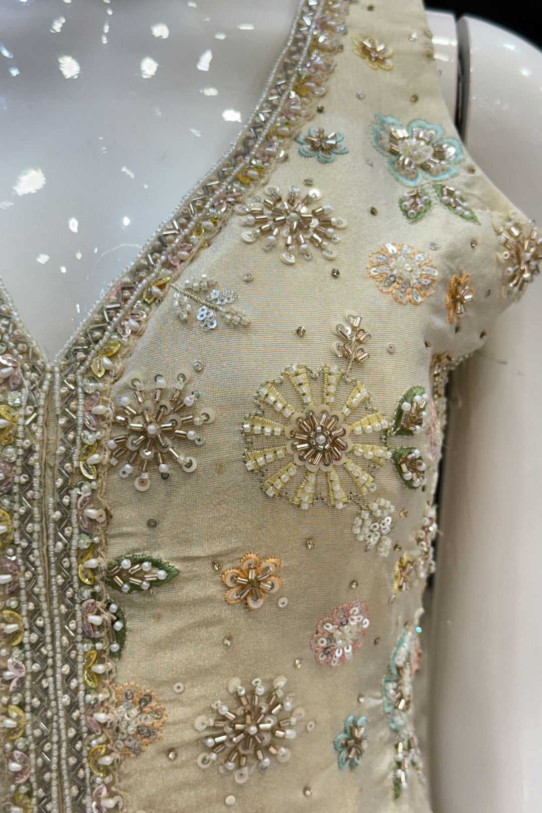Cream Beads, Embroidery and Sequins work Palazzo Salwar Suit