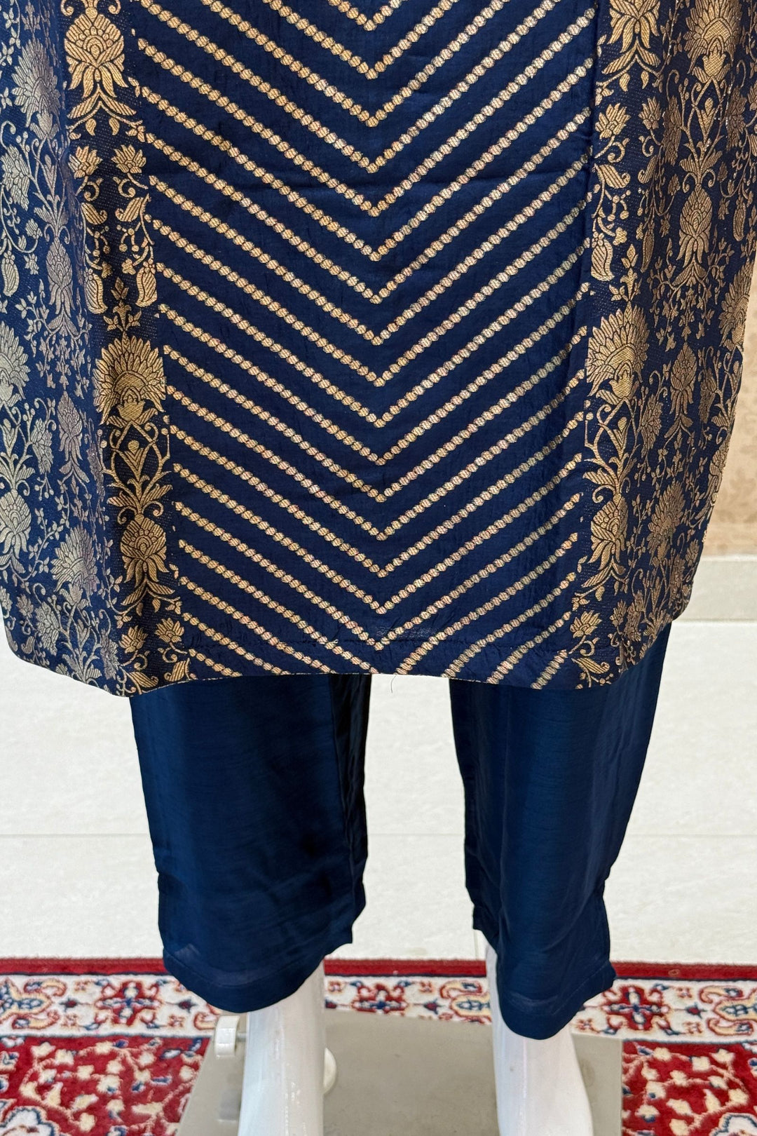 Teal Blue Banaras work Straight Cut Salwar Suit