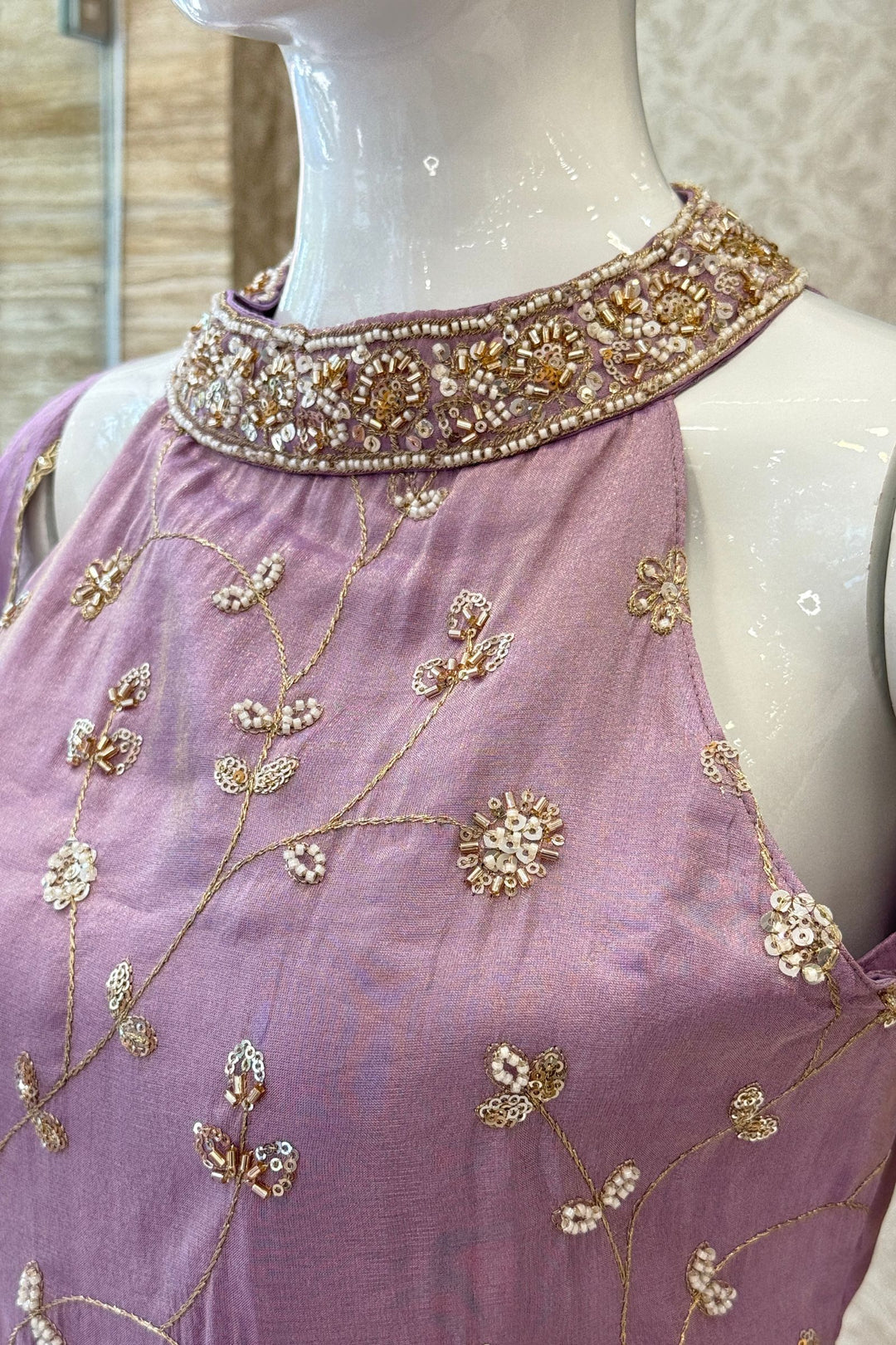 Lavender Zari, Sequins and Beads work Palazzo Salwar Suit