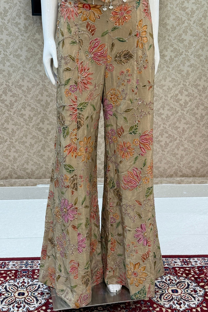 Beige Halter Neck Palazzo Set with Zardozi, Zari, Beads, Sequins, Stone and Mirror Detailing (Copy)