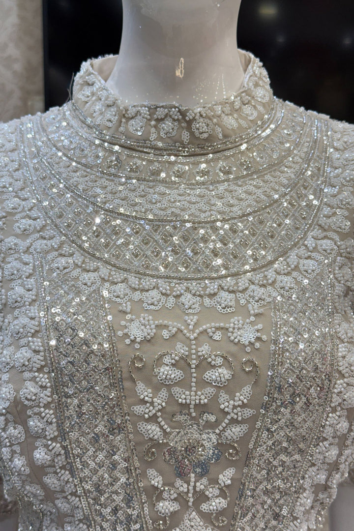 Beige Sequins and Beads work Sharara Salwar Suit
