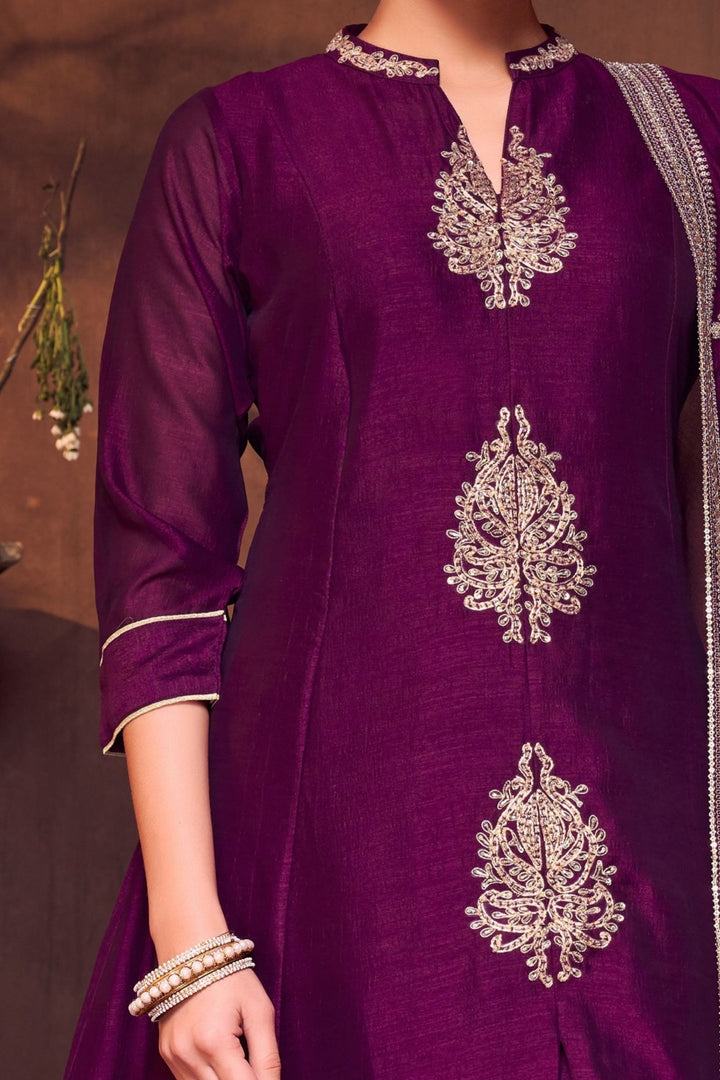 Wine Beads and Sequins work A-line Cut Salwar Suit