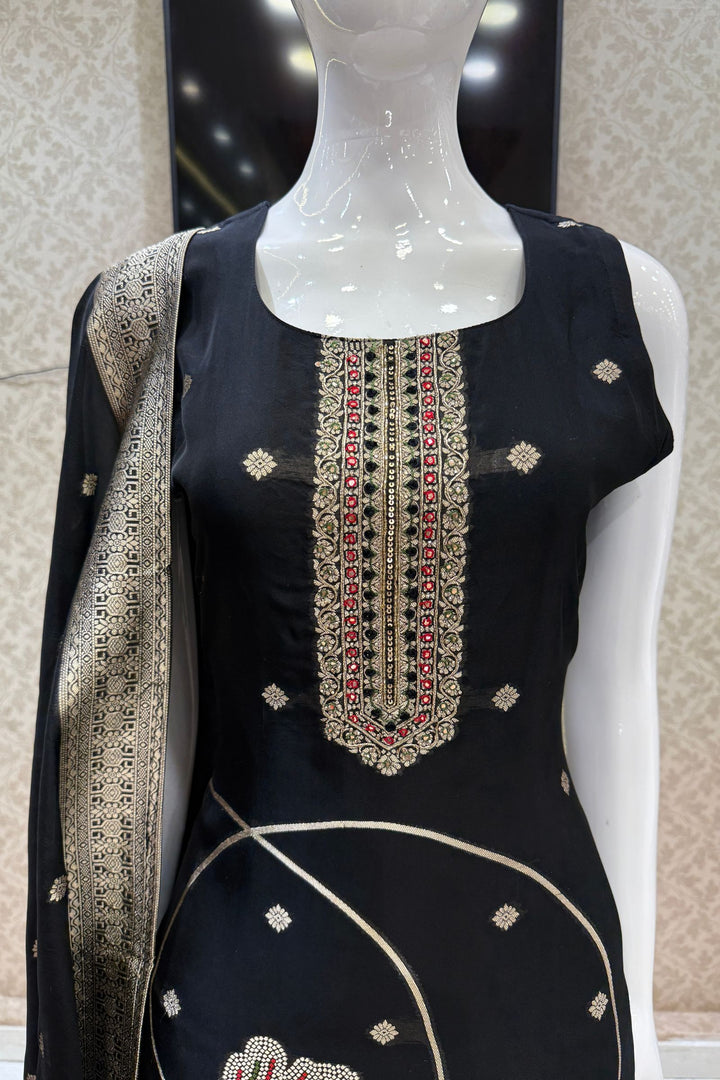 Black Banaras, Beads and Sequins work Straight Cut Salwar Suit