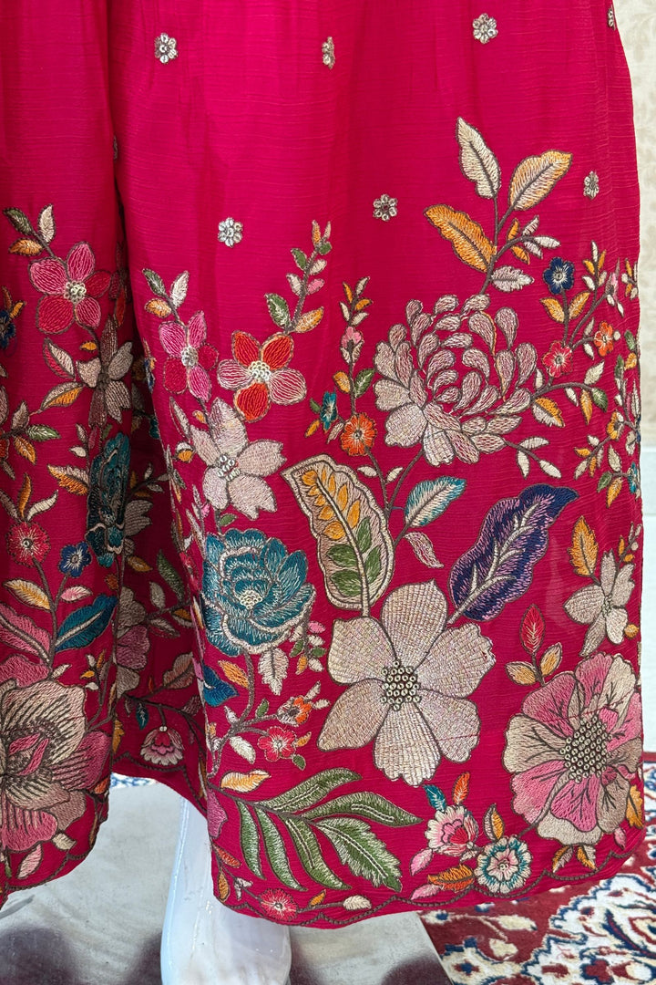 Rani Pink Floral Embroidered Palazzo Set