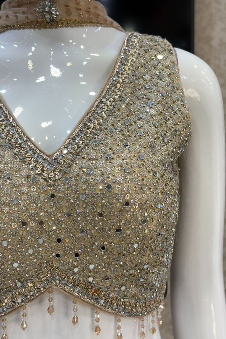 Beige with Maroon Sequins, Zardozi, Beads and Stone work Crop Top with Palazzo Pant